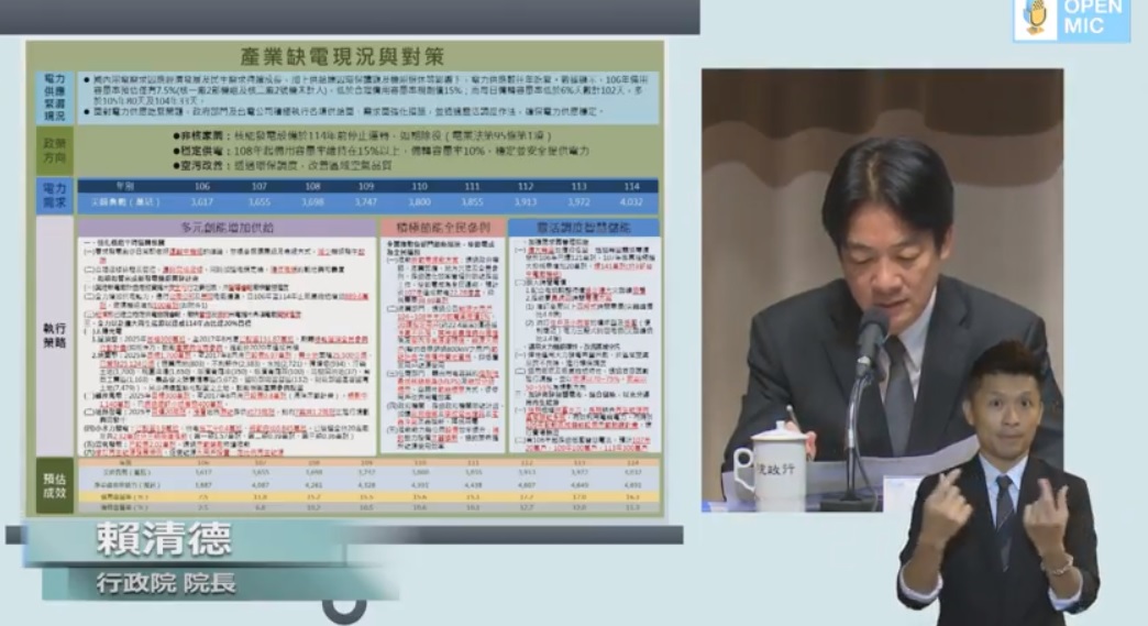 排除企業障礙五缺之缺電 政院記者會[直播] 