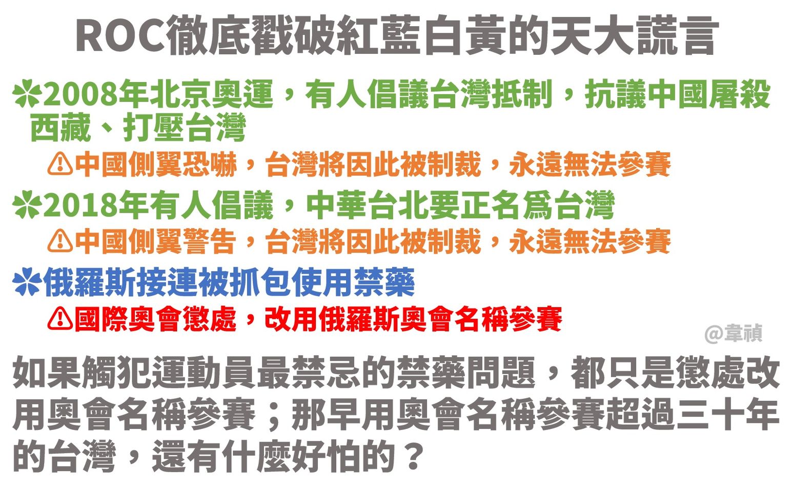 ROC戳破紅藍白黃的謊言