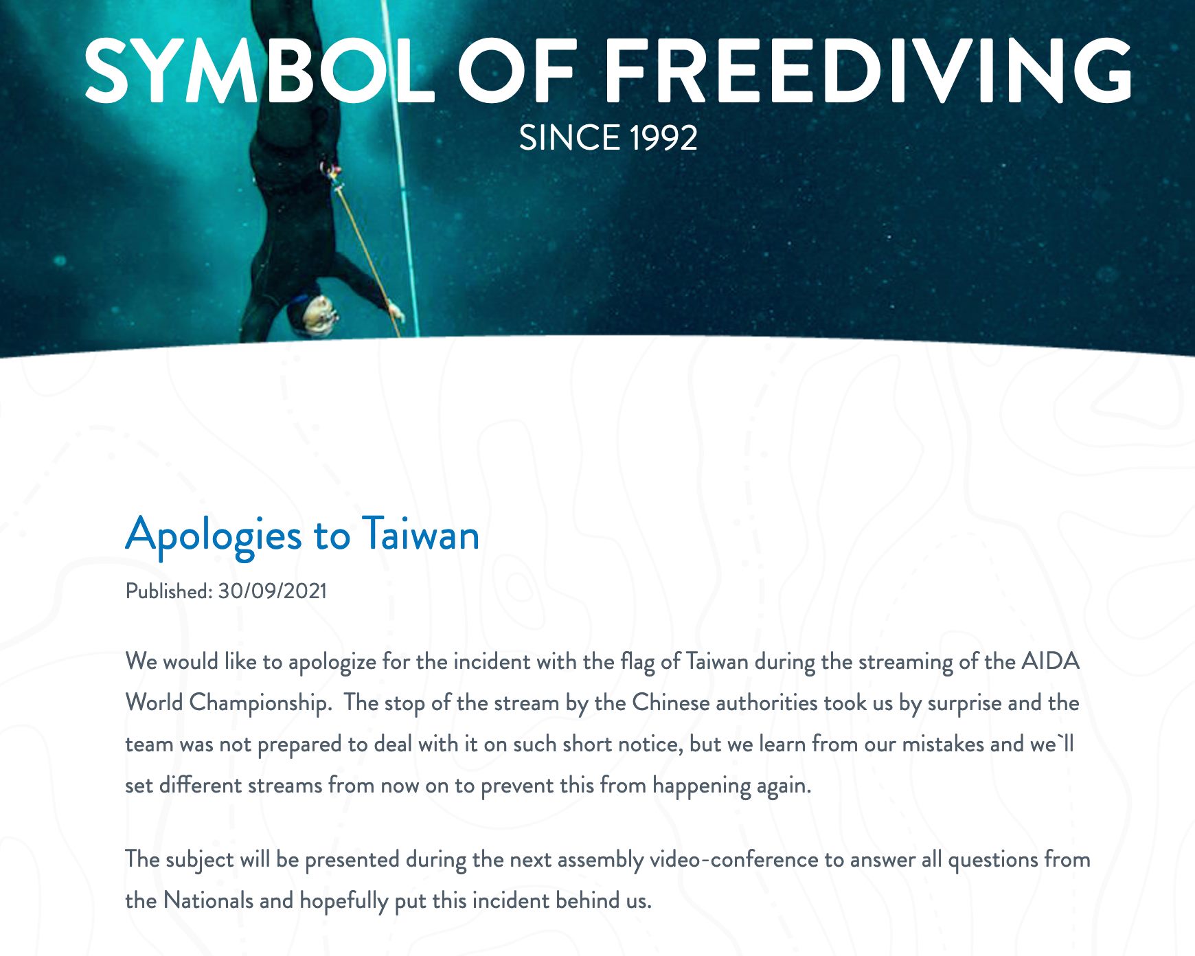 AIDA總會正式向台灣道歉