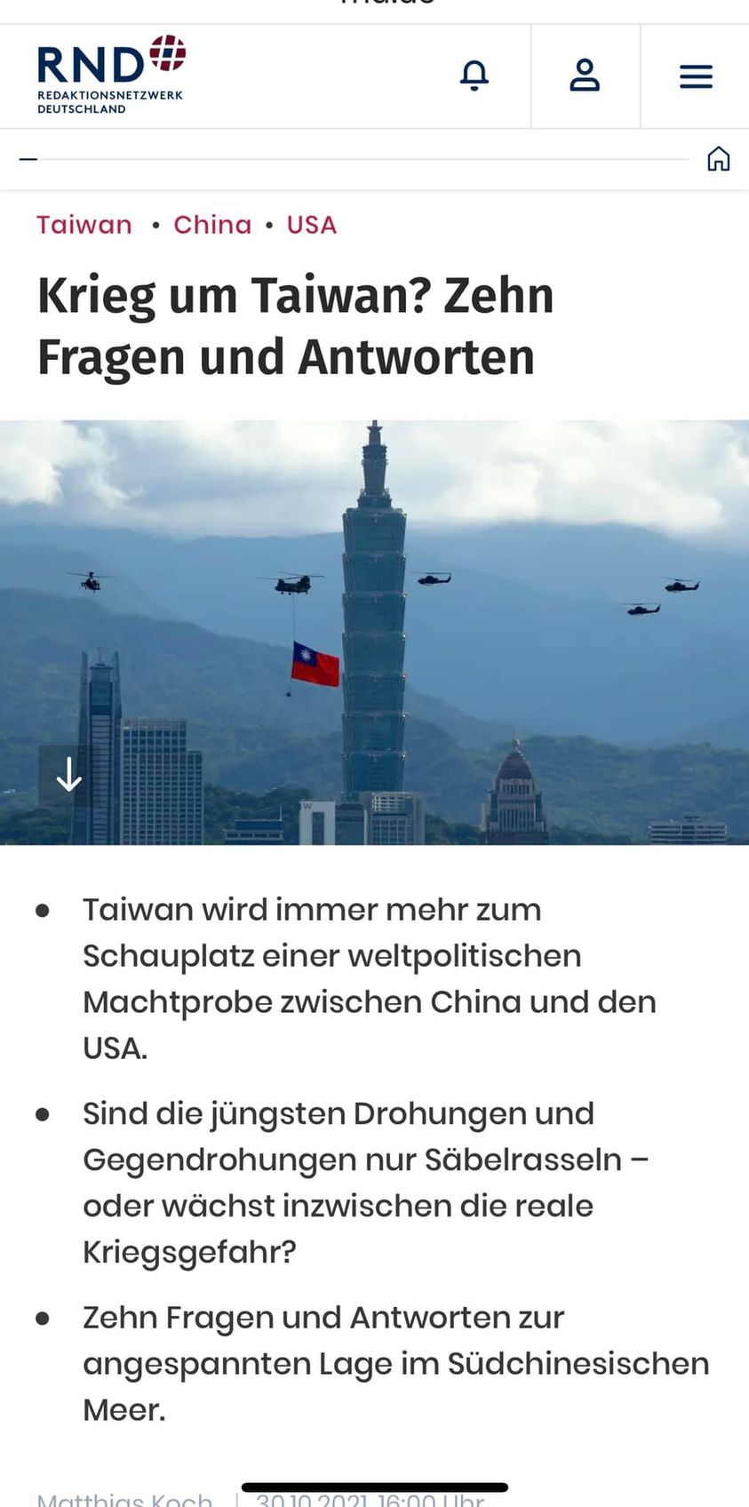 德語媒體有關台灣戰爭的十個問答