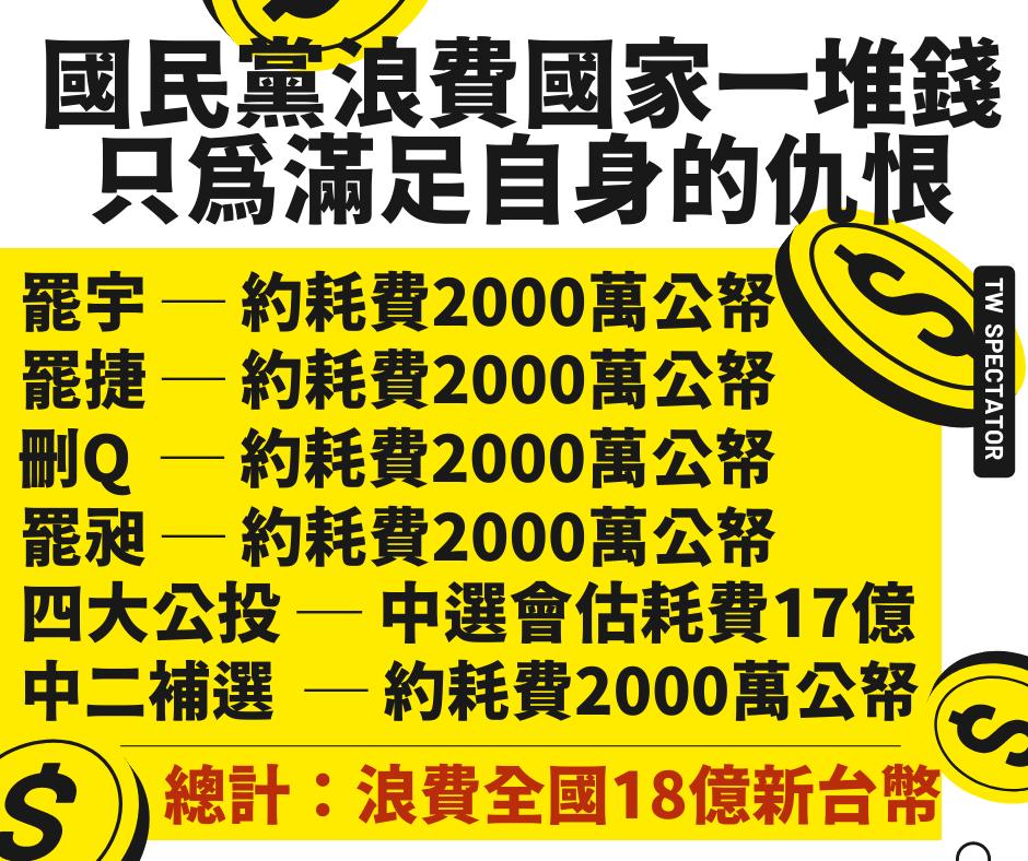 國民黨燒掉國家18億的公帑