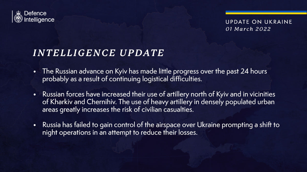 英國國防部3月1日烏克蘭戰況