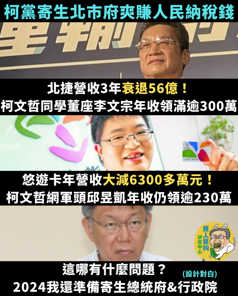 柯黨寄生北市府爽領人民納稅錢