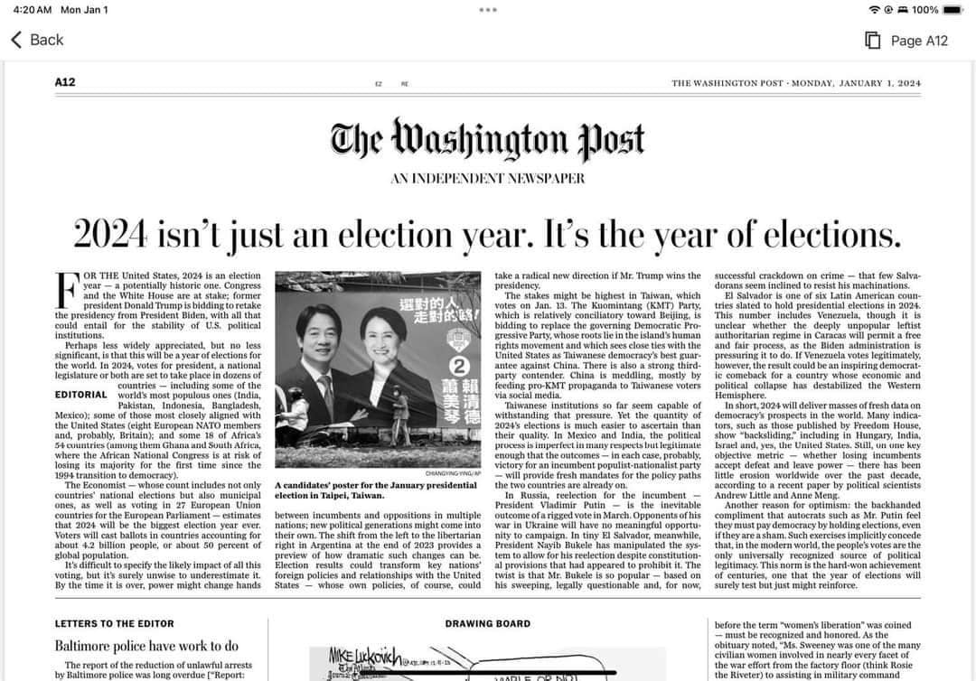 台灣總統大選登上《華盛頓郵報》